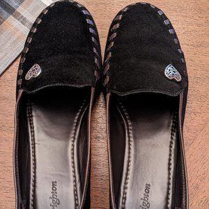 Brighton Memoir Heart Black Suede Chocolate Whipstiching Loafer